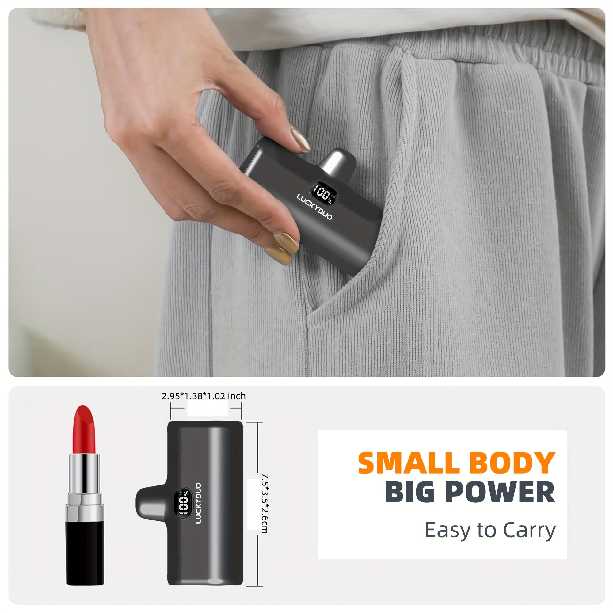 5000mAh Quick Charge Power Bank | Compact Type-C Connector w/ Built-in Stand for Travel