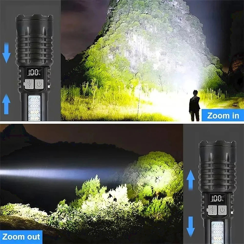 High Power COB LED Flashlight | TYPE-C Rechargeable Torch with Side Light for Camping