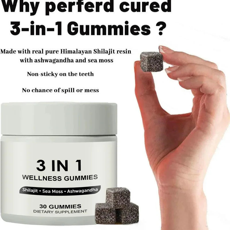 3-in-1 Shilajit, Sea Moss, Ashwagandha Gummies | Wellness Supplement for Increased Energy (30ct)