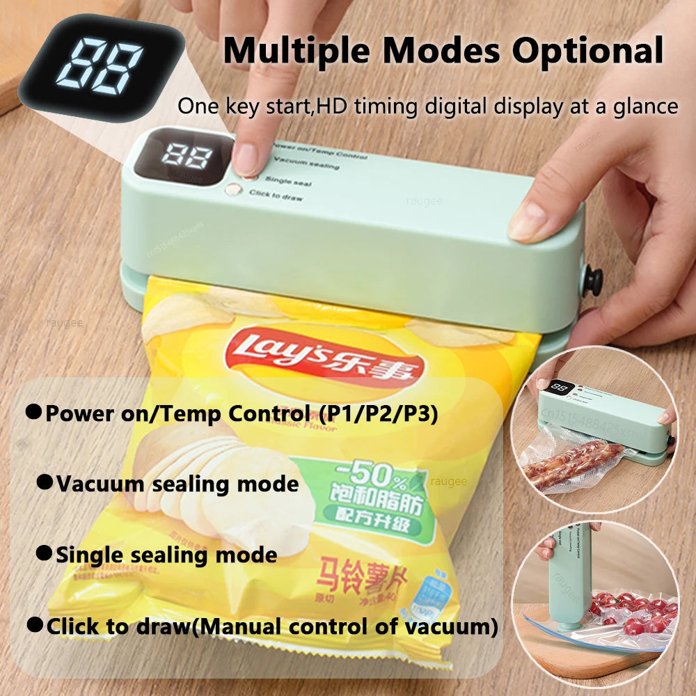3-in-1 Cordless Vacuum Sealer | Rechargeable Handheld Food Sealer with Strong Suction Pump