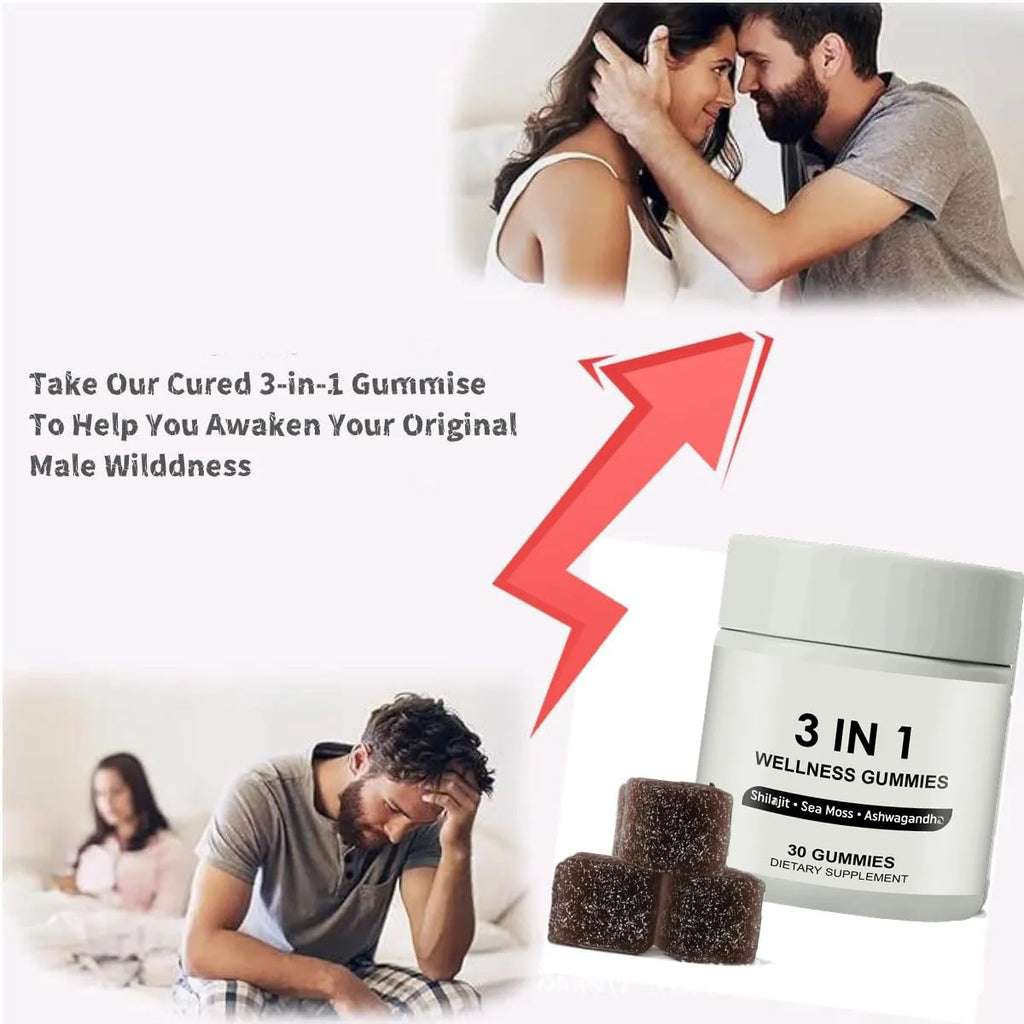 3-in-1 Shilajit, Sea Moss, Ashwagandha Gummies | Wellness Supplement for Increased Energy (30ct)