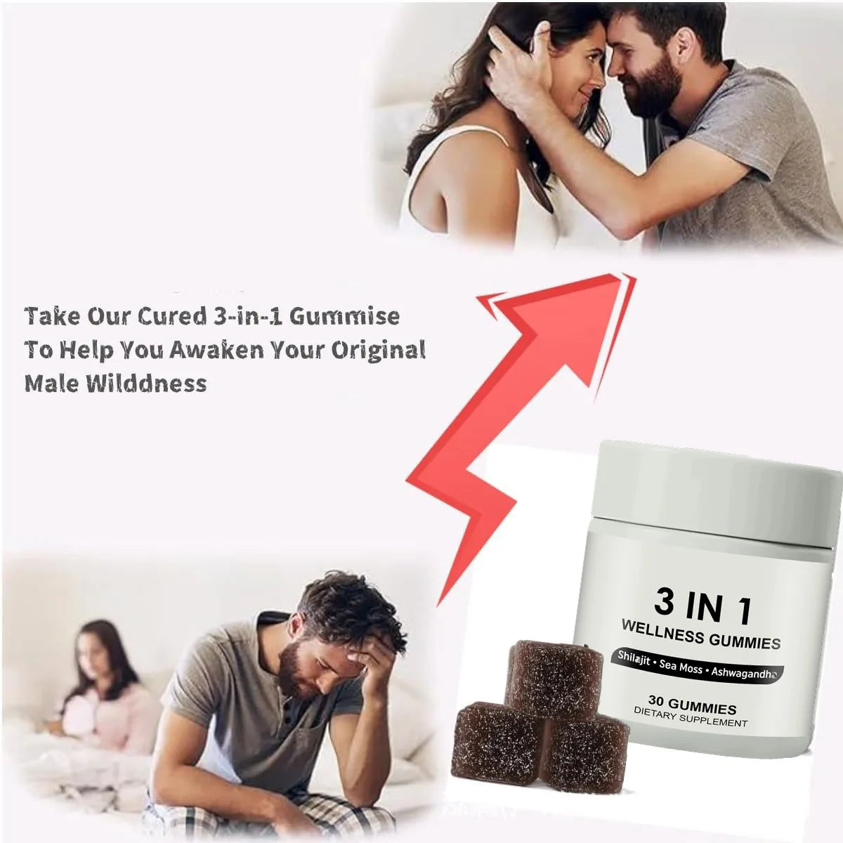 3-in-1 Shilajit, Sea Moss, Ashwagandha Gummies | Wellness Supplement for Increased Energy (30ct)