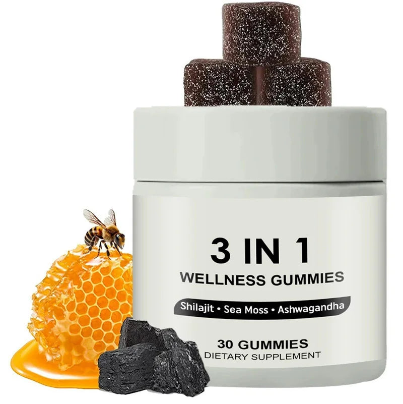 3-in-1 Shilajit, Sea Moss, Ashwagandha Gummies | Wellness Supplement for Increased Energy (30ct)