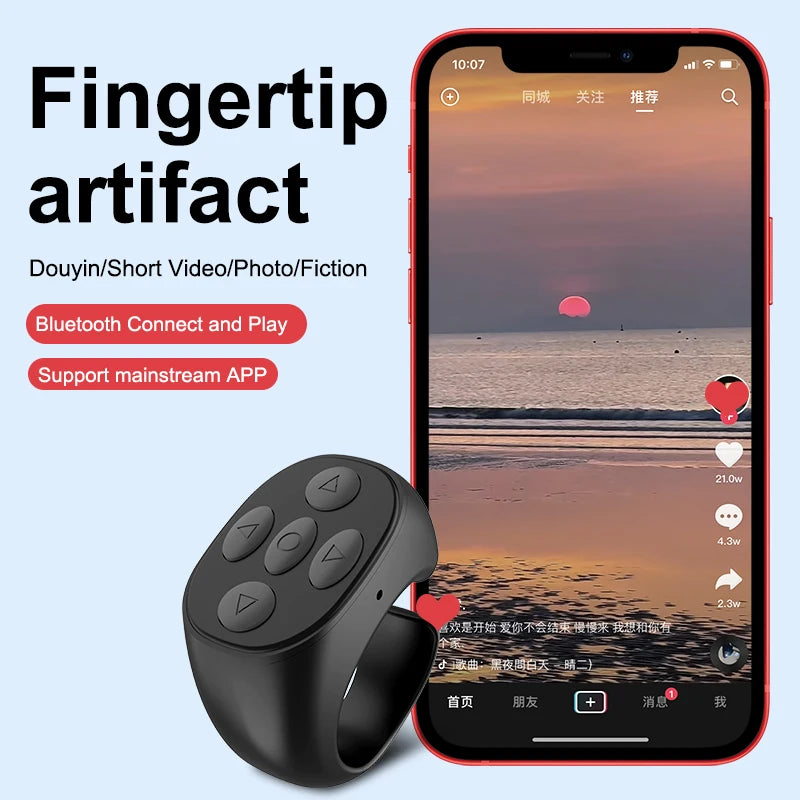 Wireless Bluetooth Remote Control Ring | TikTok & Reels Scroller | Rechargeable Selfie Shutter & E-Book Page Turner for iOS & Android