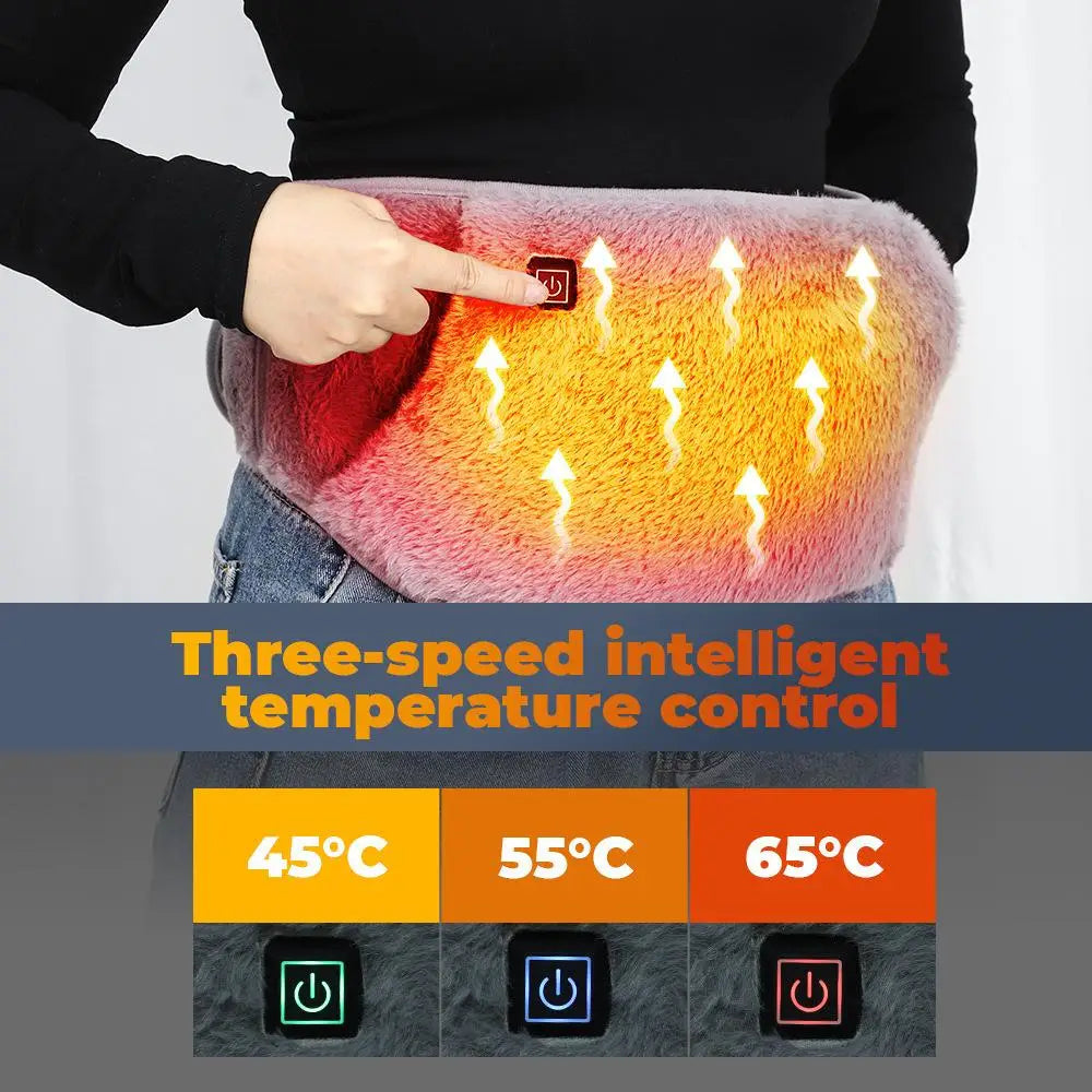 Graphene Electric Heating Pad Belt | USB Rechargeable Abdominal Warmer w/ 3 Levels & Cold Relief