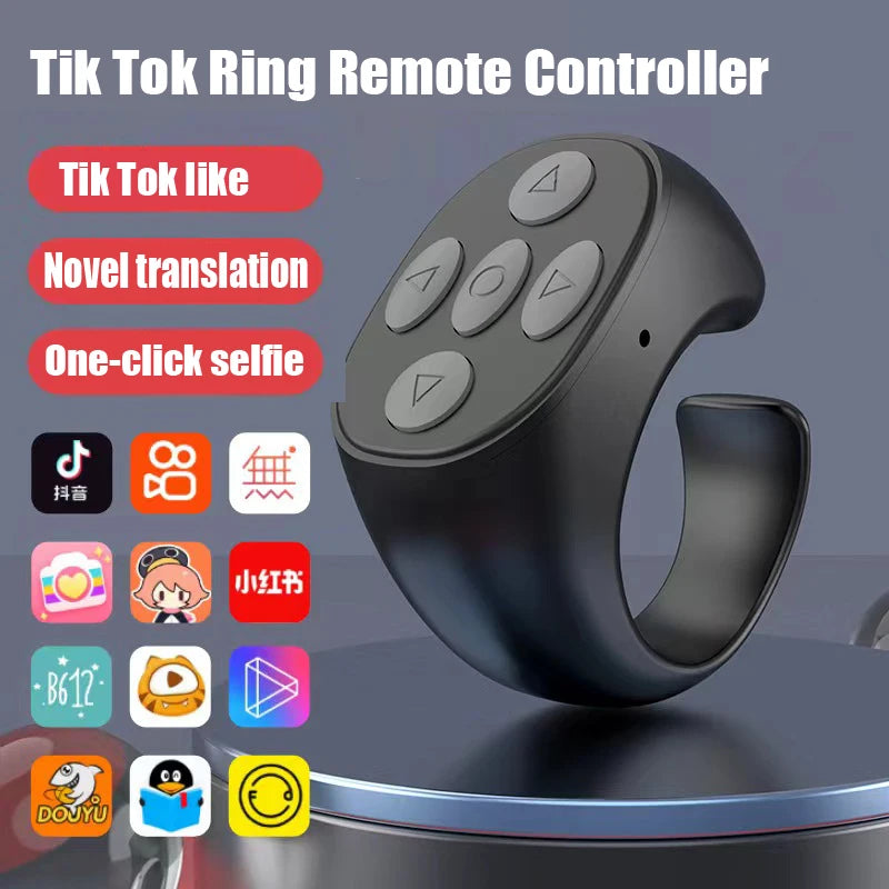 Wireless Bluetooth Remote Control Ring | TikTok & Reels Scroller | Rechargeable Selfie Shutter & E-Book Page Turner for iOS & Android