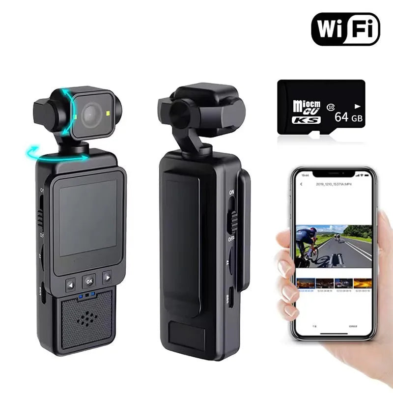 4K Handheld Sports Pocket Camera HD Display 180° Rotatable WiFi Wireless Video Recorder Built-in Fill Light Motion Camera