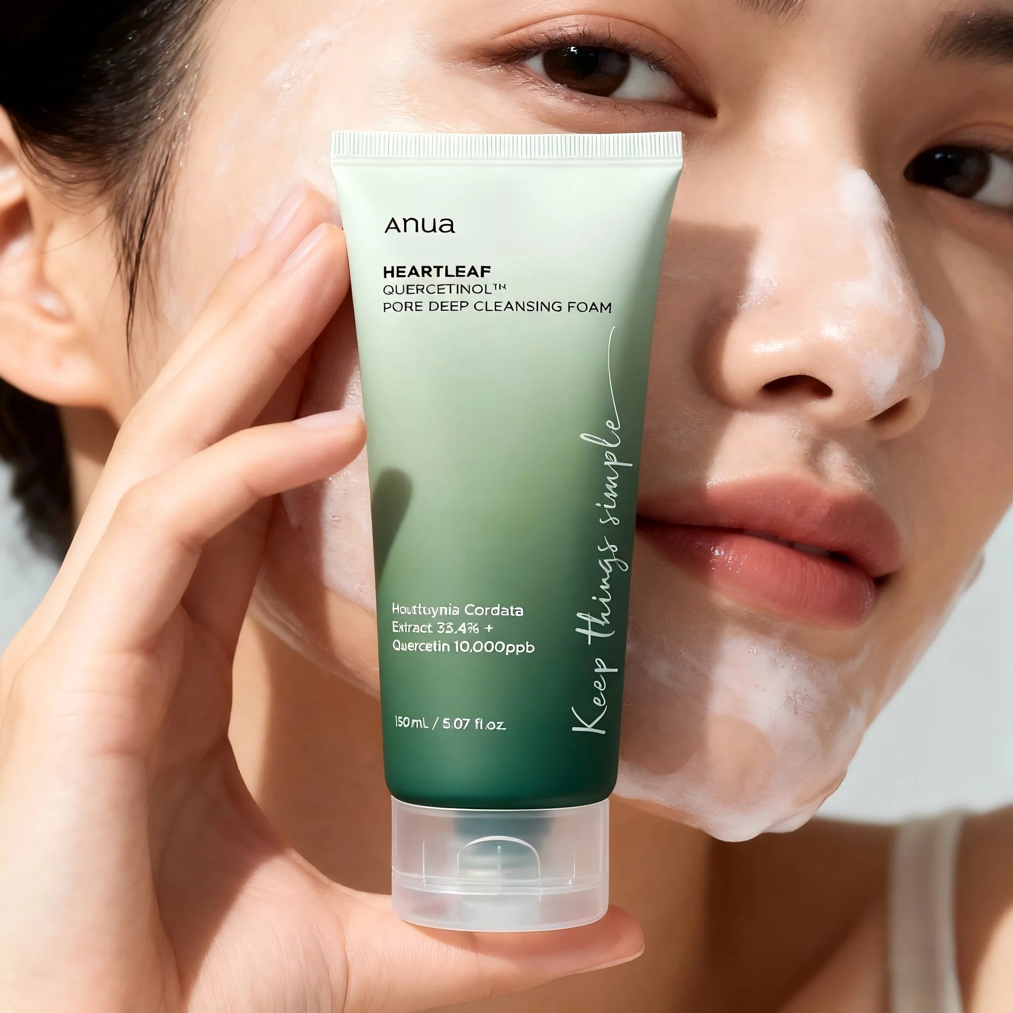 ANUA Heartleaf Quercetinol Pore Deep Cleansing Foam | BHA Salicylic Acid & Hyaluronic Acid | Calming, Non-Stripping Korean Skincare for Oily & Acne-Prone Skin (150ml)