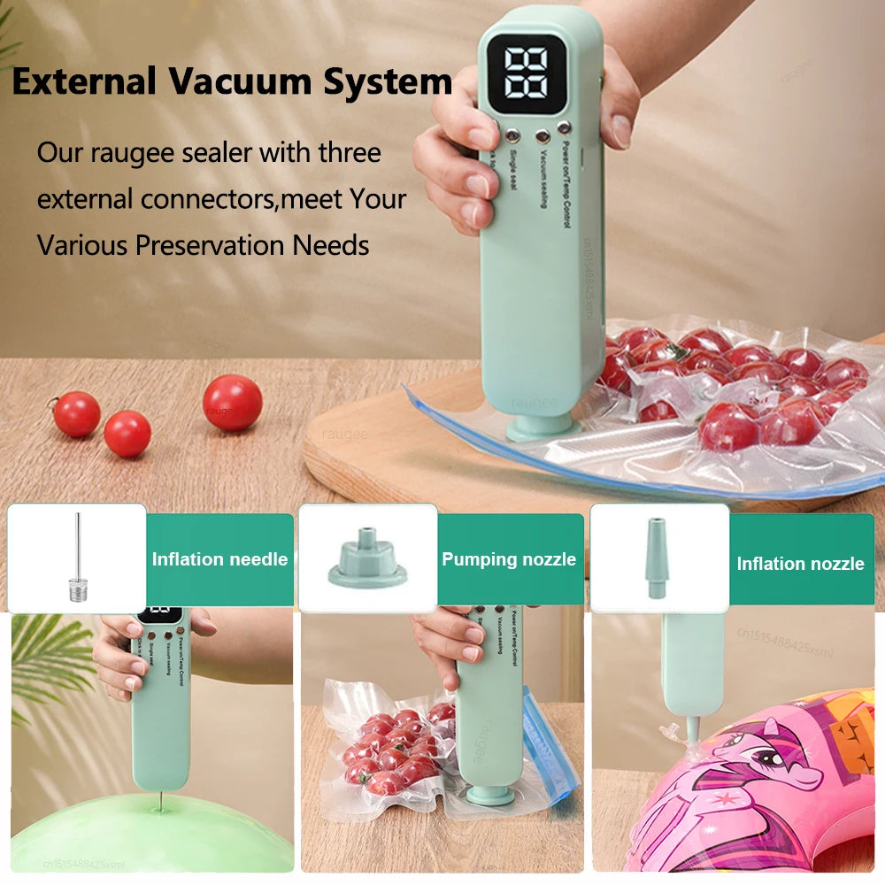 3-in-1 Cordless Vacuum Sealer | Rechargeable Handheld Food Sealer with Strong Suction Pump