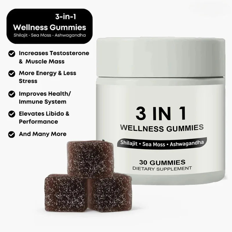 3-in-1 Shilajit, Sea Moss, Ashwagandha Gummies | Wellness Supplement for Increased Energy (30ct)