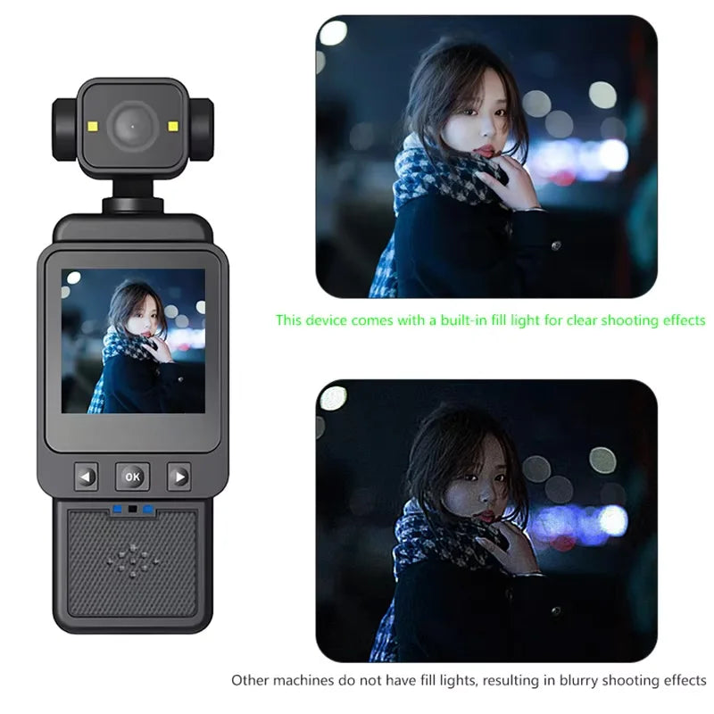 4K Handheld Sports Pocket Camera HD Display 180° Rotatable WiFi Wireless Video Recorder Built-in Fill Light Motion Camera