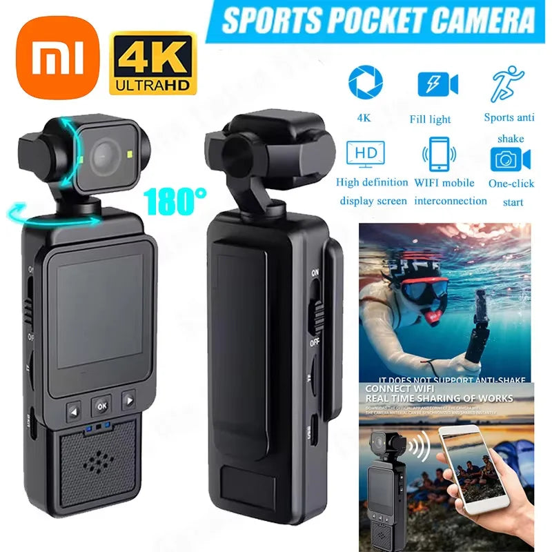 4K Handheld Sports Pocket Camera HD Display 180° Rotatable WiFi Wireless Video Recorder Built-in Fill Light Motion Camera