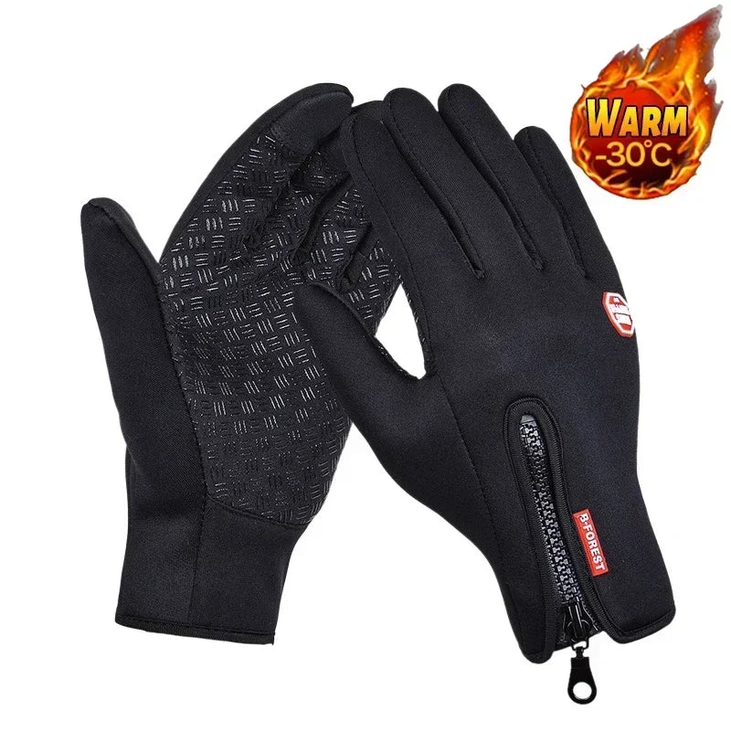 Men's Waterproof Winter Gloves | Touchscreen, Windproof, Zippered for Riding & Snowboarding