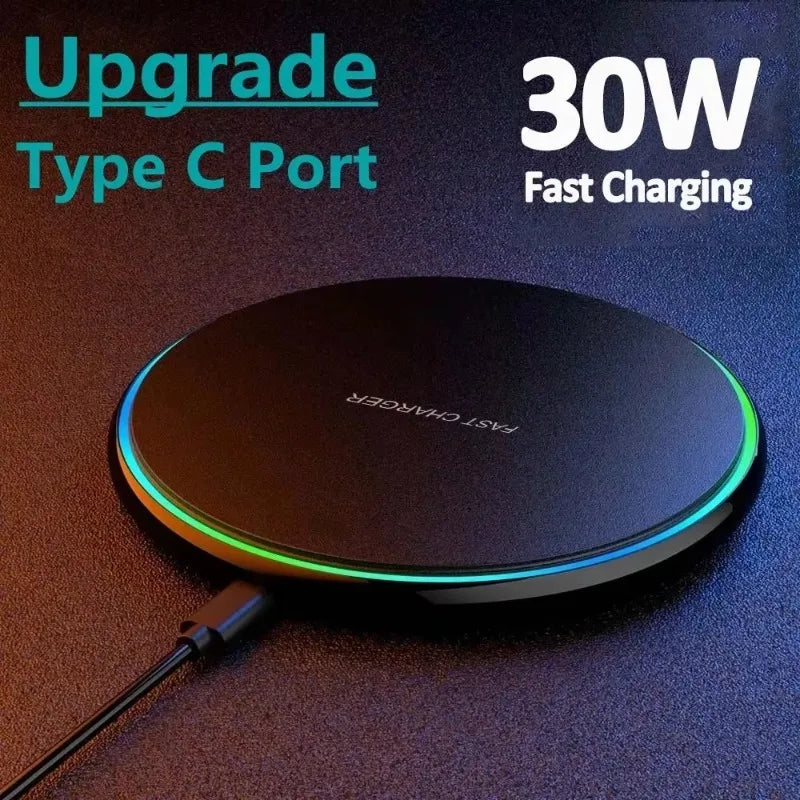 30W Wireless Charging Pad | Induction Fast Charger for iPhone, Samsung, & Universal Qi Devices