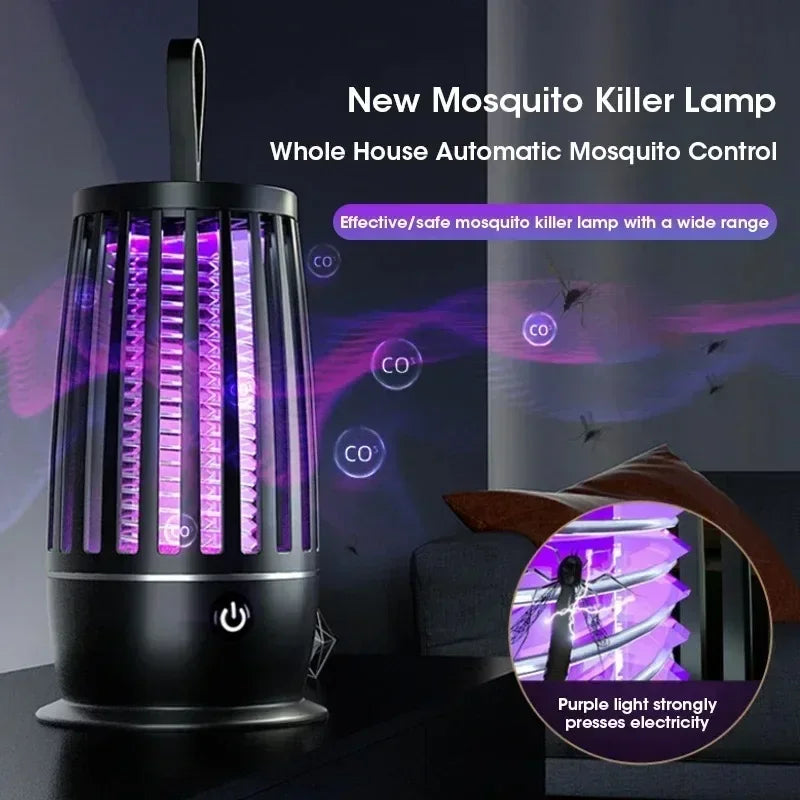 USB Rechargeable Indoor Mosquito Killer Lamp, Silent Indoor/Outdoor Insect Trap for Bedroom/Patio, Portable Electronic Pest Repellent