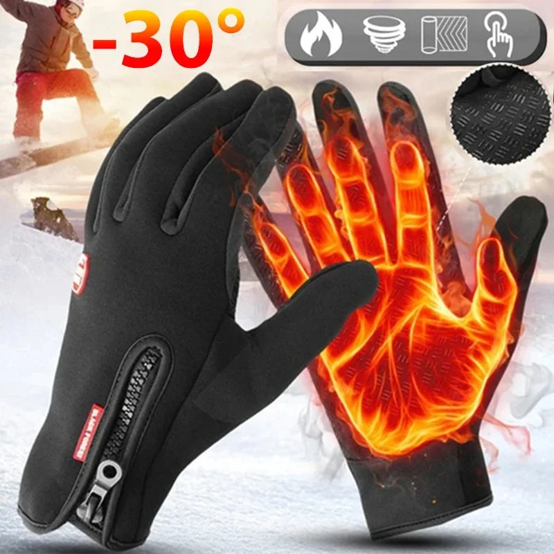 Men's Waterproof Winter Gloves | Touchscreen, Windproof, Zippered for Riding & Snowboarding