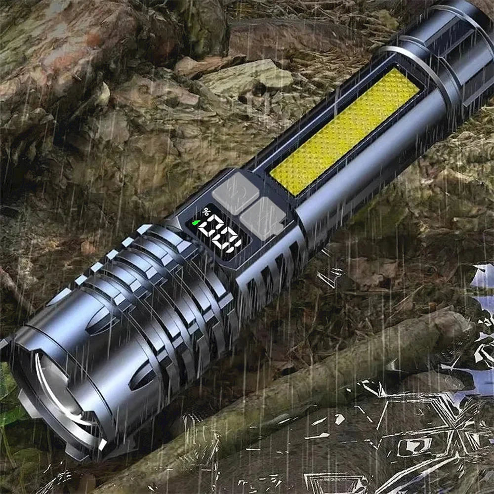 High Power COB LED Flashlight | TYPE-C Rechargeable Torch with Side Light for Camping