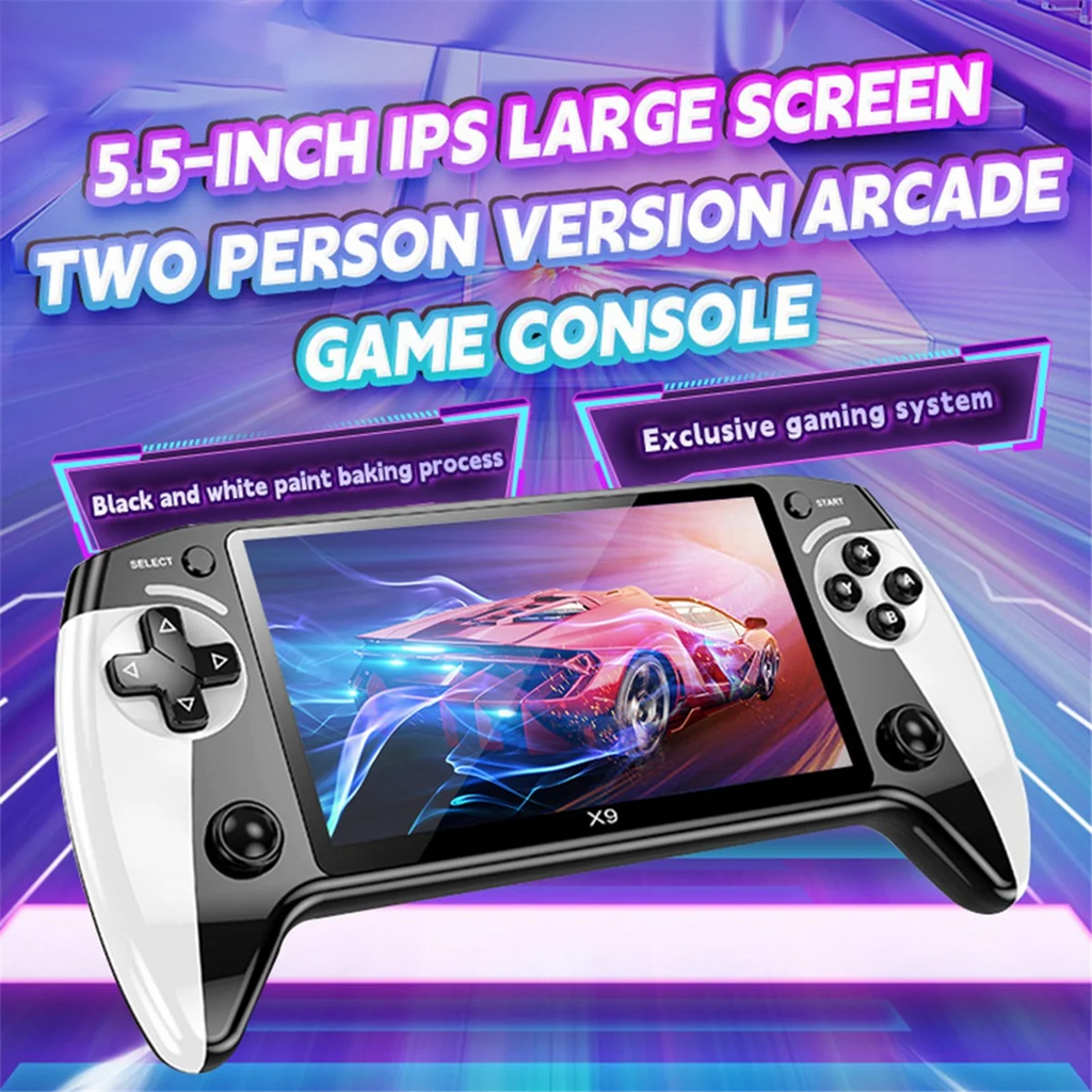 X9 Handheld Retro Arcade Game Console | 8GB Storage, 5.5" IPS Screen, 2000+ Classic Games | Dual Joystick, TV Out & MultimediaX9 Handheld Retro Arcade Game Console | 8GB Storage, 5.5" IPS Screen, 2000+ Classic Games | Dual Joystick, TV Out & Multimedia