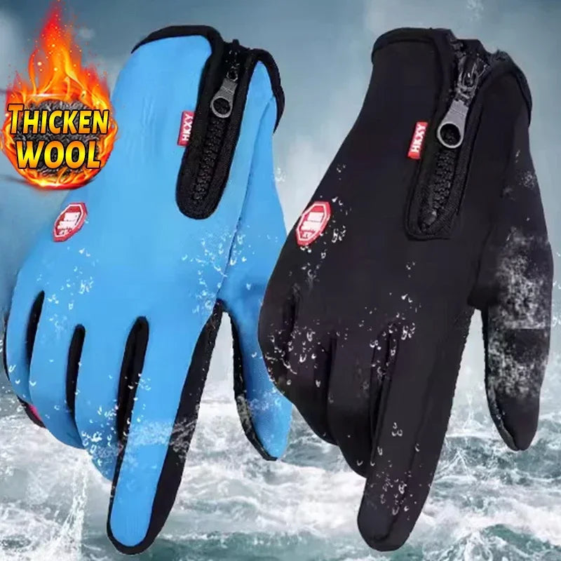 Men's Waterproof Winter Gloves | Touchscreen, Windproof, Zippered for Riding & Snowboarding