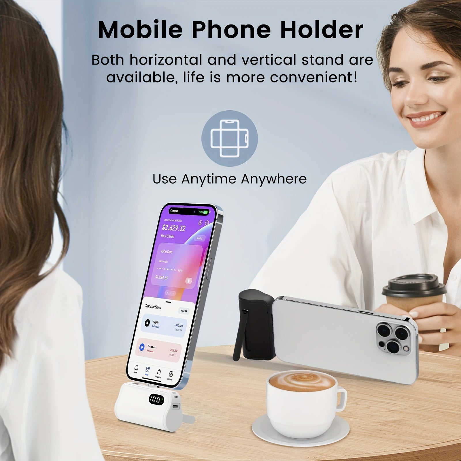 5000mAh Quick Charge Power Bank | Compact Type-C Connector w/ Built-in Stand for Travel