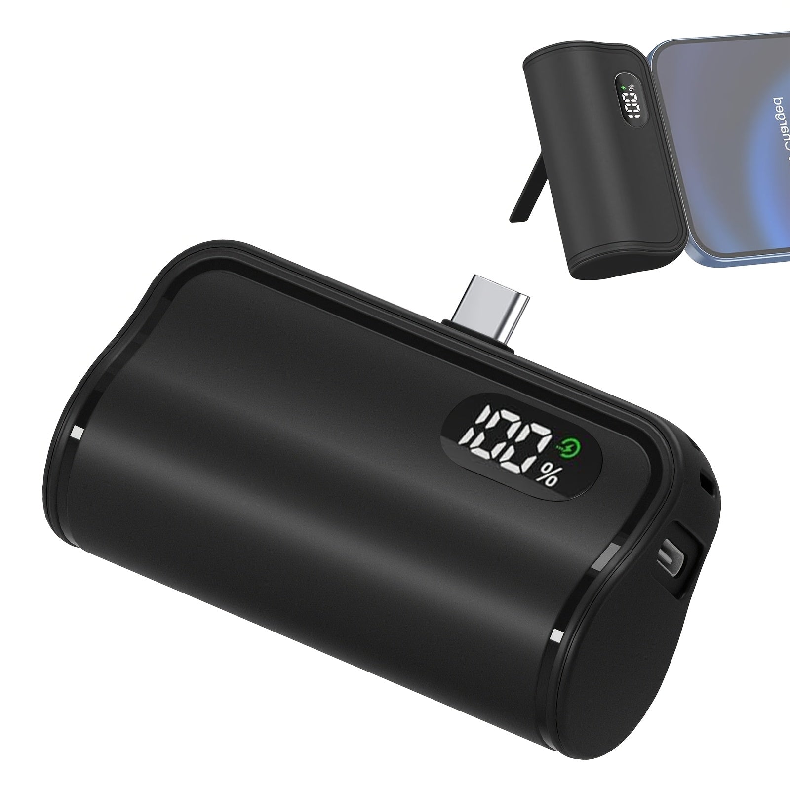 5000mAh Quick Charge Power Bank | Compact Type-C Connector w/ Built-in Stand for Travel